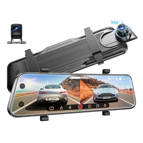 AZDOME PG02S Rear View Mirror Dash Cam, 10" Touch Screen 2.5K Front and 1080P Rear Dash Cam, IP68 Waterproof Backup Camera for Car, Night Vision, 24H Parking Monitor Loop Recording, Parking Assistance