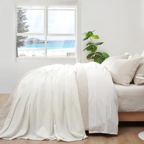PHF Ultra Soft Waffle Weave Blanket Twin Size for Bed, Lightweight and Breathable Thin Blanket for Summer - 60"x 80" Soft Woven and Cozy Blanket for Couch Sofa Home Decor - Coconut White