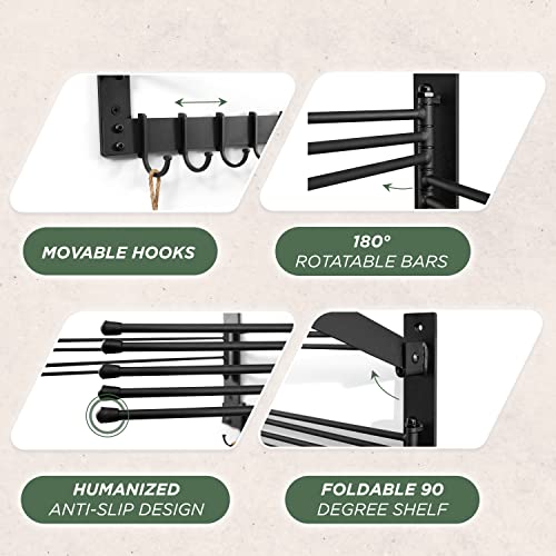 BATODA Wall-Mounted Steel Clothes Drying Rack - Swivel Towel Hanger for Laundry Room & Bathroom - Space Saver (Steel)