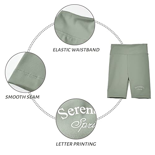 Rolanko Girls Bike Shorts Gymnastic Stretch Spandex Compression Cycling 7" Athletic Shorts for Kids Casual Dance Activewear (Green, 6-7)