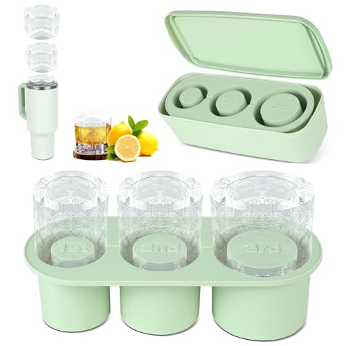 coxiecc Silicone Ice Cube Tray for Stanley Cup & Other Tumbler, 3 Pcs Cylinder Ice Mold for Freezer,With Lid and Bin, Easy Fill and Release for Chilling Whiskey, Cocktails,Drinks,Coffee -1Pack Black