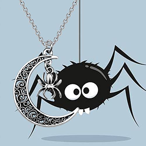 BEKECH Spider Lovers Gift Spider Charm Crescent Moon Necklace Halloween Spider Costume Jewelry for Spider Insect Lover