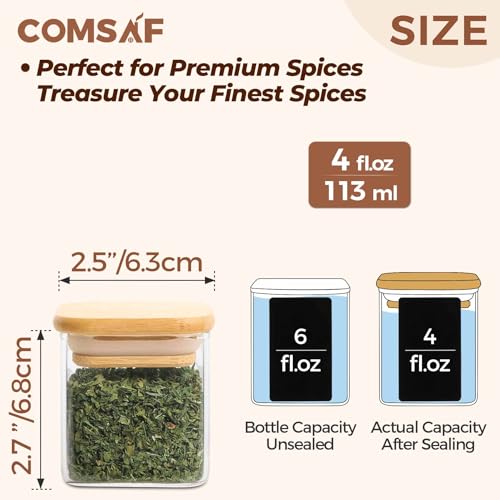 ComSaf Spice Jar with Bamboo Lid Sample Set, Glass Spice Jars Sample Sack, include 4oz, 6oz, 8oz, 10oz Square Seasoning Jars, Perfect for figuring out the ideal size.