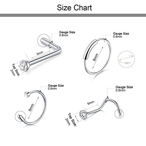 D.Bella 20g Threadless Push in Nose Stud Rings for Women Men Stainless Steel Nose Studs Nose Piercing Jewelry Nose Rings Studs Silver