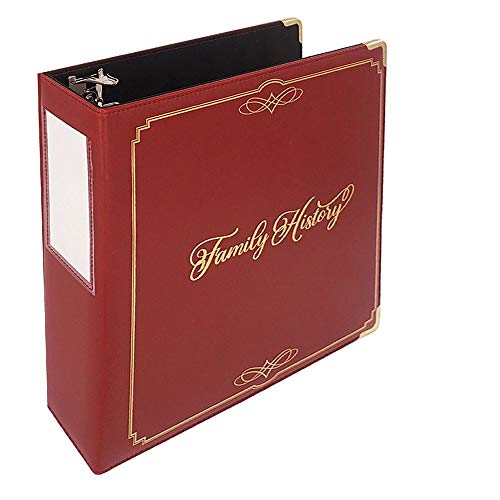 Performore Family History/Genealogy 3 inch Ring Binder, Burgundy, Stitched Padded Cover with Gold Corners and Artwork, Includes Pen Loop