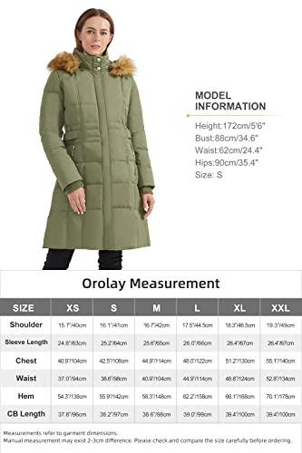 Orolay Quilted Down Jacket Women Winter Long Coat Puffer Jacket with Fur Hood ArmyGreen XS