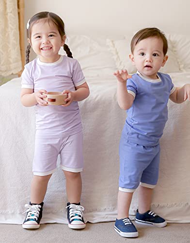 VAENAIT BABY Boys Girls Pajamas Set Cotton Summer Short Sleepwear Pjs 2pcs Set Macaron Creampurple+Purple XS