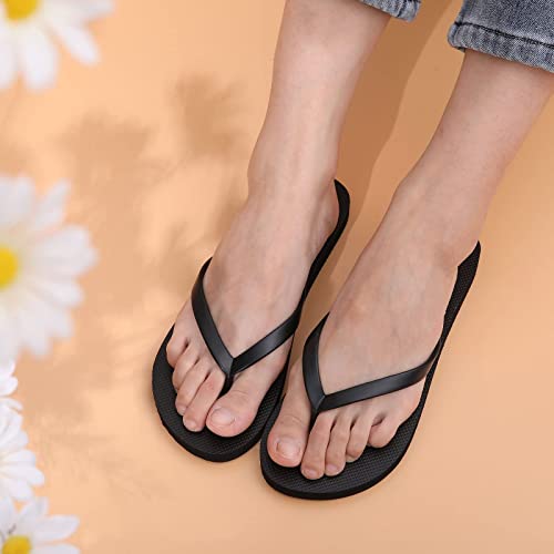 shevalues Slim Flip Flops for Women Beach Rubber Shower Shoes Basic Thong Sandals, Black,37, (Size 6.5-7)