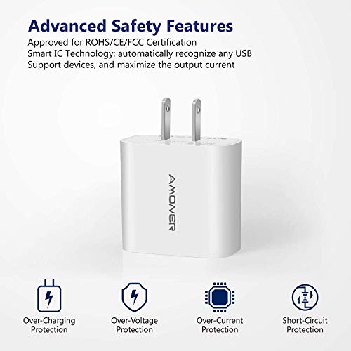 Amoner USB Wall Charger, 2Pack Upgraded 15W 3-Port USB Charging Blocks iPhone Plug Adapter Wall Charger Cube for iPhone 14 13 12 11 Pro Max 10 SE X XS 8 Plus Galaxy S22 S21 S20 Android Phones