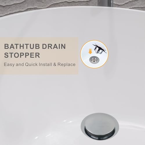 Brushed Bath Tub Drain Stoppers,Wellup Universal Pop Up Bathtub Drain Stopper Replacement Tip Toe, Lift and Turn for Bathtub,EZ Bath tub Plug Conversion Kit Assembly (Brushed Nickel)