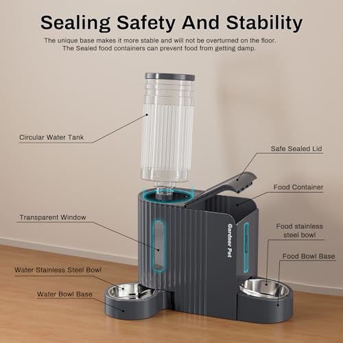 Gardner Pet Automatic Gravity Cat Food Feeder and Water Dispenser Stainless Steel Two-in-One Set Large Capacity Dispenser for Pets Dogs, Puppies, Kittens