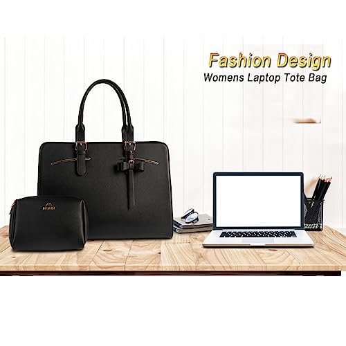 MATEIN Laptop Bag for Women, Large Laptop briefcase for 15.6 Inch Computer Waterproof PU Leather Shoulder Bag with USB Port, Fashion Business Office Work Tote Bag Handbag Purse 2pcs Set, Dark Purple