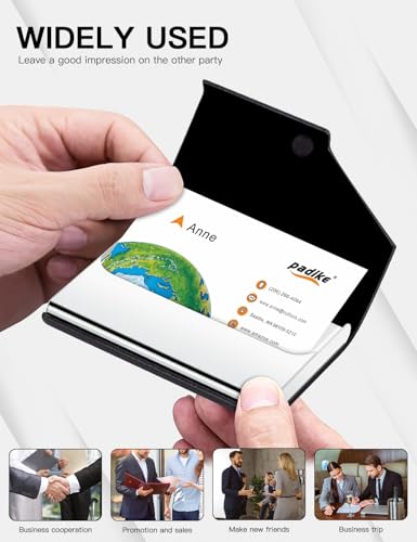 Padike Business Card Holder, Upgraded Leather Business Card Case Pocket Card Holders for Men or Women, Metal Slim Name Card Holder RFID Blocking Business Card Carrier with Magnetic Closure (Z-Coffee)
