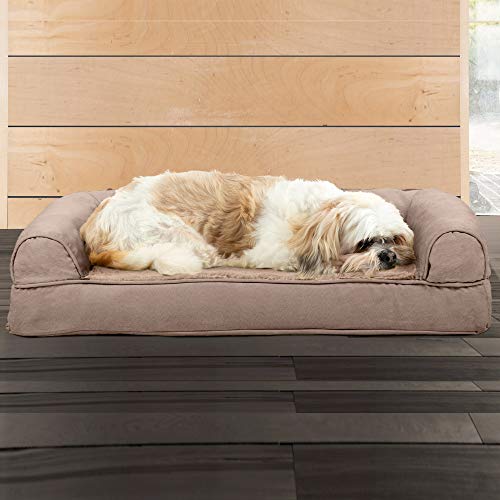 Furhaven Cooling Gel Dog Bed for Medium/Small Dogs w/ Removable Bolsters & Washable Cover, For Dogs Up to 35 lbs - Plush & Suede Sofa - Deep Pool, Medium