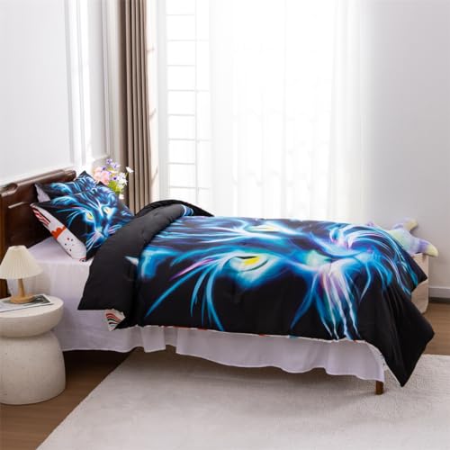 Holawakaka Lightening Tiger Bedding Comforter Set Kids Teens Men Twin Size/Twin XL Bedding Set Wild Animal Printed Bed Set 3 Piece Boys Dorm Quilt Bedspread