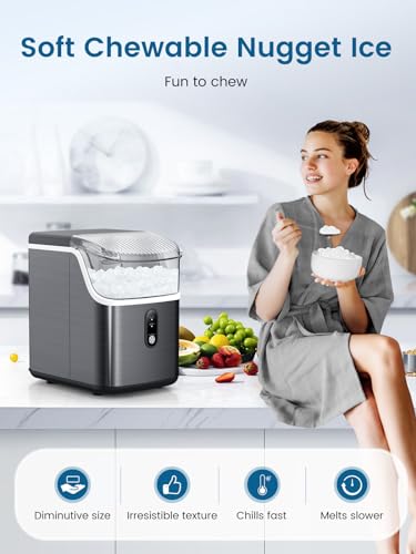 COWSAR Nugget Ice Makers Countertop, Soft Chewable Crushed Ice Maker Machine, Portable Pebble Ice Maker Countertop, 34Lbs/Day, Self-Cleaning, One-Button Operation Ice Machine for Home Kitchen Party