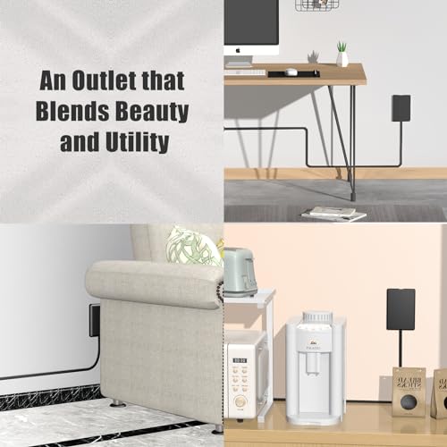 CABOCASA Dual 3FT Ultra-Thin Outlet Concealer, Universal Size Outlet Cover 3 FT Twin Extension Cord with 3 Outlets Each Side, Ideal for Home Appliances on Opposite Sides of a Wall Outlet