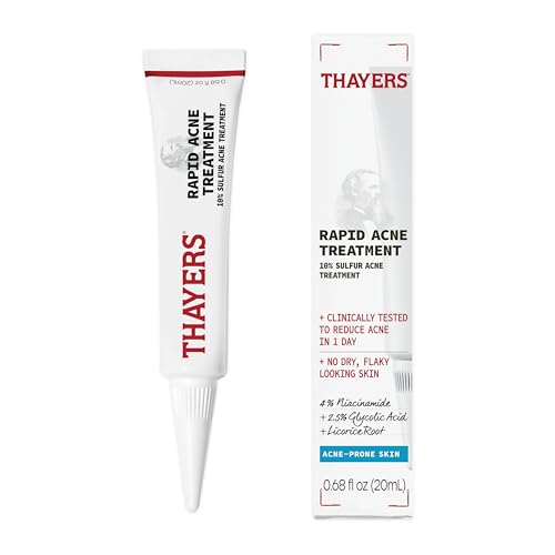 Thayers Rapid Acne Treatment with 10% Sulfur, Sulfur Acne Treatment with Niacinamide and Glycolic Acid, Soothing and Non-Stripping Skin Care, 0.68 Fl Oz