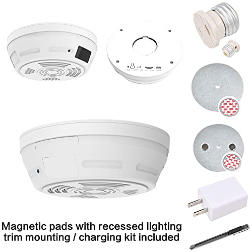 Dummy Smoke Detector 32Gb Included WiFi Motion Detection Surveillance Camera Night Vision w. 180 Days Standby Battery & Magnetic Pads Recessed Light Trim Installation Tool (Side View)