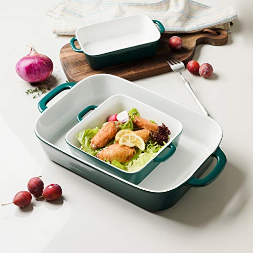 Sweejar Ceramic Bakeware Set, Rectangular Baking Dish for Cooking, Kitchen, Cake Dinner, Banquet and Daily Use, Casserole Dishes for Oven Porcelain Baking Pans (Jade)