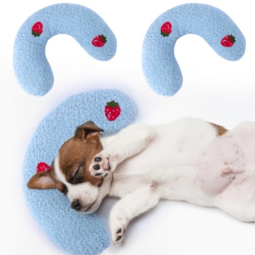 BABORUI 2Pcs Dog Calming Pillow for Small Dogs, U Shaped Dog Neck Pillow for Joint Relief Sleeping Improve, Machine Washable Pet Pillow for Dogs & Cats (Blue)