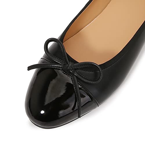 VivaLaver Women's Cap Toe Ballet Flats Two Tone Bow Flats Round Toe Shoes for Women Slip on Casual, Work, Dress Flats Pumps for Women Black Size 11