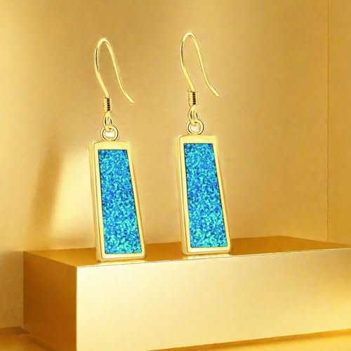Womens Dangle Earrings - Earrings Dangle Gold Plated Drop Earrings S925 Dangling Earrings for Women Stone Jewelry Opal Earrings Fashion (Blue Opal Gold Earrings)