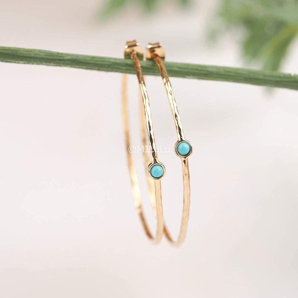 14K Gold-Plated Dainty Hoop Earrings with Simulated Blue Turquoise - Lightweight, Hypoallergenic, Chic Boho Design for Versatile Everyday Elegance - delicate minimal Jewelry by MJLULU