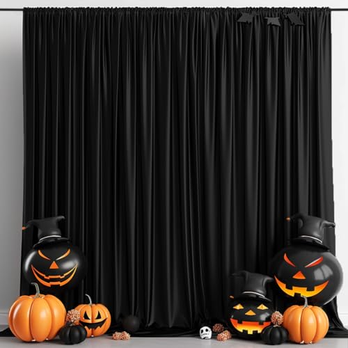 10x10ft Wrinkle Free Black Backdrop Curtain for Parties Soft Fabric Drapes Wedding Black Curtain Backdrop for Birthday Party Decorations Background for Photography 5x10ft, 2 Panels