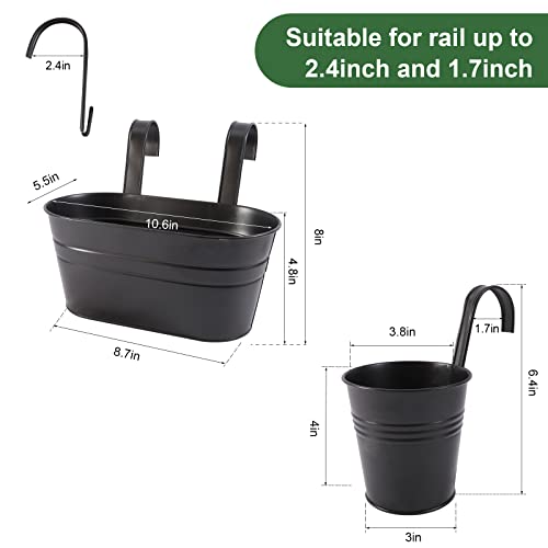 Metal Iron Flower Pots for Railing Fence Hanging Bucket Pots(5 Pcs) and Hanging Flower Pots Metal Iron Bucket Planter(10 Pcs) (Black)