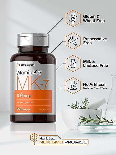 Horbäach Vitamin K2 MK7 100mcg | 250 Softgels | Non-GMO, Gluten Free Supplement