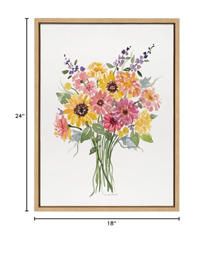 Kate and Laurel Sylvie Bright and Sunny Bouquet Framed Canvas Wall Art by Patricia Shaw, 18x24 Natural, Decorative Fall Wall Décor