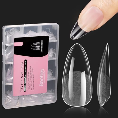 Beetles Gel Nail Tips Long Coffin Pre-Etched Nail Tips, 12 Sizes 288Pcs Pre Shaped Clear Gel Nail Tips Full Cover False Nail Tips Acrylic Glue on Nails Extension Fake Nails Manicure Gifts for Women