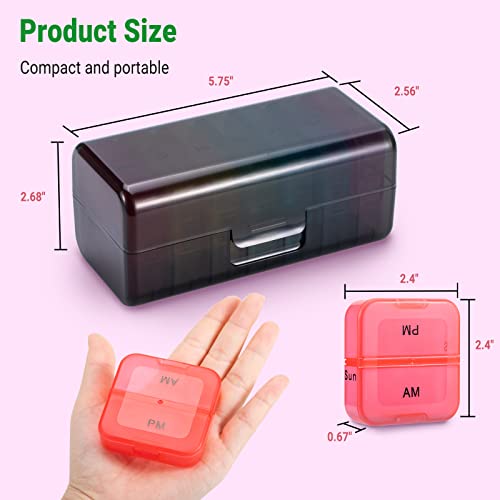 Zoksi Weekly Pill Organizer 2 Times a Day, Rainbow 7 Day Pill Box, Daily Am Pm Pill Organizer, Portable Case for Fish Oils, Vitamin, Supplement