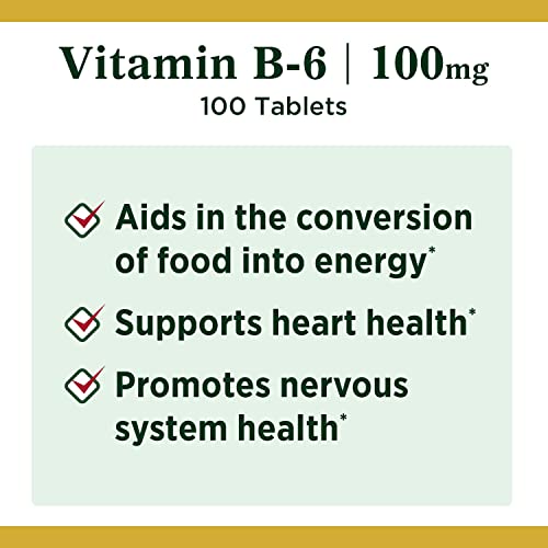 Nature's Bounty Vitamin B6, Supports Energy Metabolism and Nervous System Health, 100mg, Tablets, 100 Ct