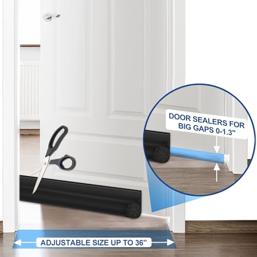 MAXTID Door Draft Stopper 36 Inch Black Adjustable Door Draft Blocker Front Door Draft Guard for Bottom of Doors Weather Stripping Door Seal Strip