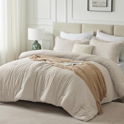 CozyLux Twin/Twin XL Comforter Set Dorm Bedding - 2 Pieces Beige Twin Extra Long Soft Luxury Cationic Dyeing Comforter for College, Breathable Lightweight Bed Sets with 1 Comforter and 1 Pillow Sham