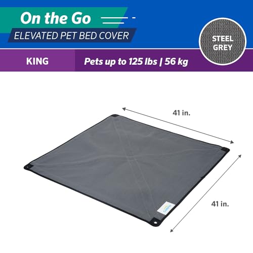 Coolaroo On The Go Cooling Elevated Dog Bed Replacement Cover, Portable for Travel & Camping, Collapsible for Storage, King, Steel Grey