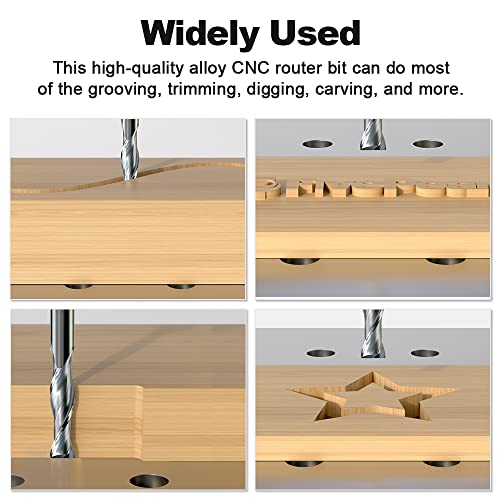 FivePears Up Cut Spiral Router Bit for CNC, 3/8 inch Cutting Diameter and 1-1/4 inch Cutting Length 3/8 inch Shank Carbide End Mill Router Bit for Wood Carving Engraving Grinding Grooving