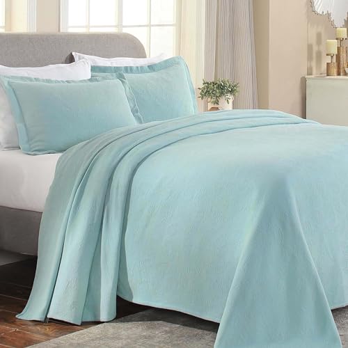 Superior Paisley Jacquard Matelassé , Cotton Bedspread with Matching Shams, Twin, Aqua