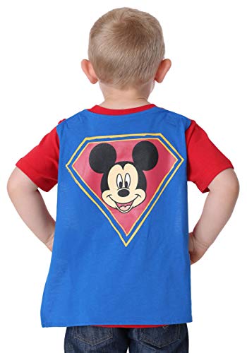 Disney Little Boys' Toddler Mickey Mouse Super Short Sleeve Cape T-Shirt, Red/Royal, 2T