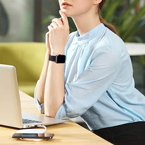 POWER PRIMACY Leather Bands Compatible with Apple Watch Band 38mm 40mm 41mm 42mm 44mm 45mm 49mm, Genuine Leather Strap Compatible for Women Men iWatch SE Ultra Series 9 8 7 6 5 4 3 (Coffee/Rosegold)