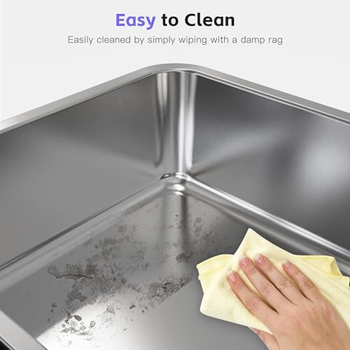 Suitfeel Enclosed Stainless Steel Cat Litter Box with Lid, Odorless XL Metal Litter Box for Big Cats, Extra Large Kitty Litter Box, Easy Clean Steel Litter Box Anti-Leakage, Include Litter Scoop