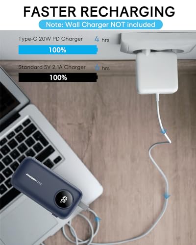 AYEWAY 10,000mAh Mini Portable Charger with Built-in Cable,USB C Fast Charging Power Bank with 4 outputs,External Battery Pack Phone Charger for iPhone,Samsung,Android,5V USB Heated Vest,Heated Jacket