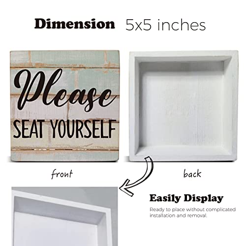 Please Seat Yourself Wooden Box Sign Desk Decor Bathroom Quote Wood Box Sign for Home Bathroom Shelf Table Decoration 5 X 5 Inch