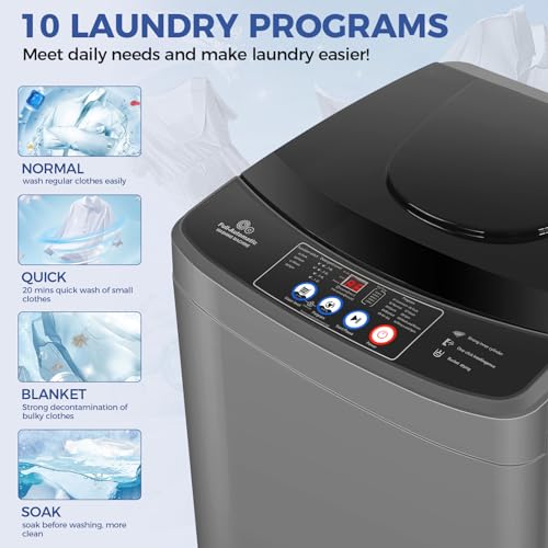 Nictemaw Portable Washing Machine 15.6Lbs Large Capacity 2.1 Cu.ft Laundry Machine with 10 Programs and 8 Water Levels Selections Compact Washer Machine for Apartment, Home, Dorms, Rv
