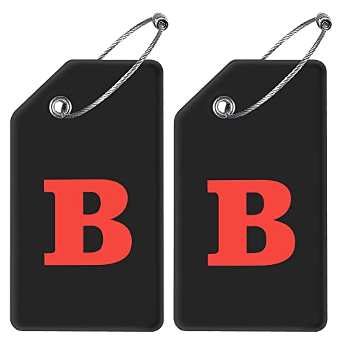 Gostwo 2 Pack Silicone Luggage Tags for Suitcases, 26 Initial Letter Baggage Labels Handbag School Bag Suitcase Instrument Tag with Stainless Steel Loop(Black)(Letter X)