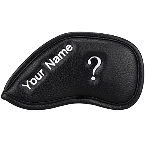 Craftsman Golf Magnetic Closure Black Leather Iron Headcover Covers Set 10pcs with No. on Both Sides for Left and Right Golfer