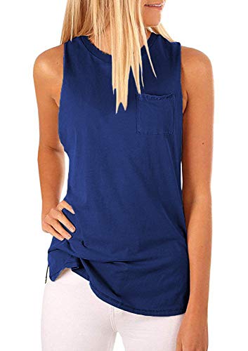 Hount Women's High Neck Tank Tops Summer Sleeveless T Shirts Loose Fit with Pockets (Pink, L)