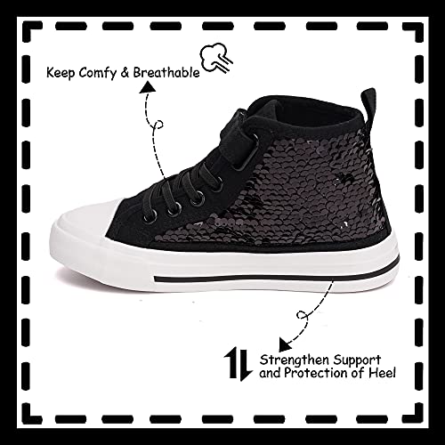 Toandon Girls Kids Canvas Shoes Sneakers for Boys Color Change Flipping Sequins Glitter Sparkle Slip On High Top Adjustable Hook Loop Straps Velcro Non-Slip Lightweight Grey Size 9